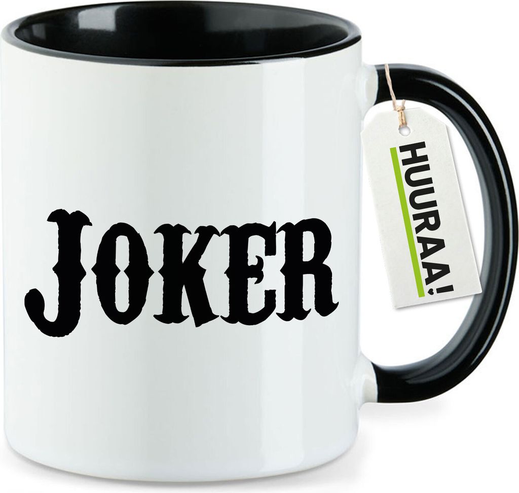 Huuraa Kaffeetasse Joker Schriftzug 330ml Schwarz Keramik Kaffeebecher Geschenkidee