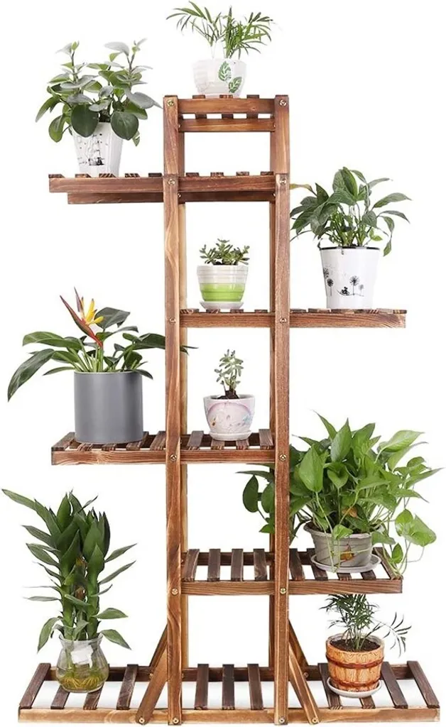 WISFOR Étagère à Plantes en Bois 90x131x25cm - Support à Fleurs Multiniveaux