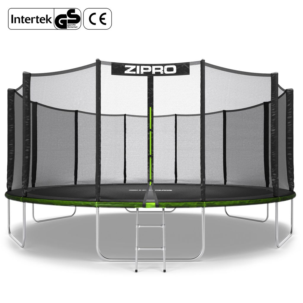ZIPRO Trampolin Jump Pro Out | 16FT Ø 496 cm | Gartentrampolin Kindertrampolin Komplett-Set inkl. Außennetz, Leiter & Randabdeckung, Outdoor, Grün