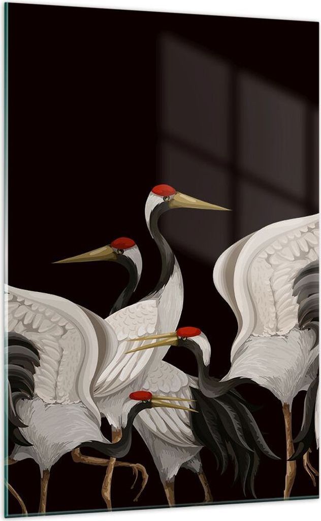 Bilder auf glas - Einteilig - Kraniche Vögel Grafiken - 70x100cm - Glasbilder - Wandbilder - Bilder - zum Aufhängen bereit - Wanddekoration aus G...