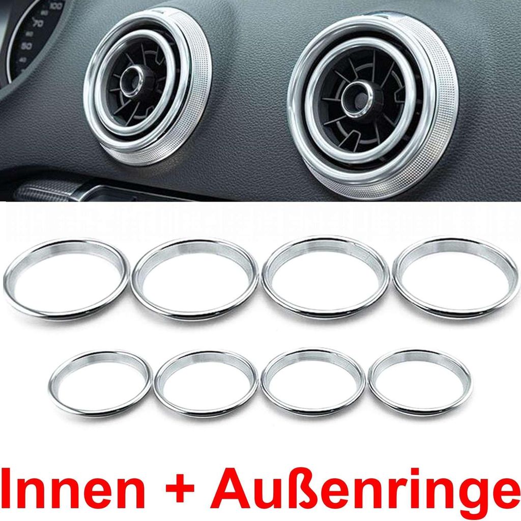 Overdrive-Racing 8x Lüftungsringe Innen Außen Blenden Alu Silber Lüftungsdüsen Ringe Abdeckung Passend Für A3 S3 RS3 Q2