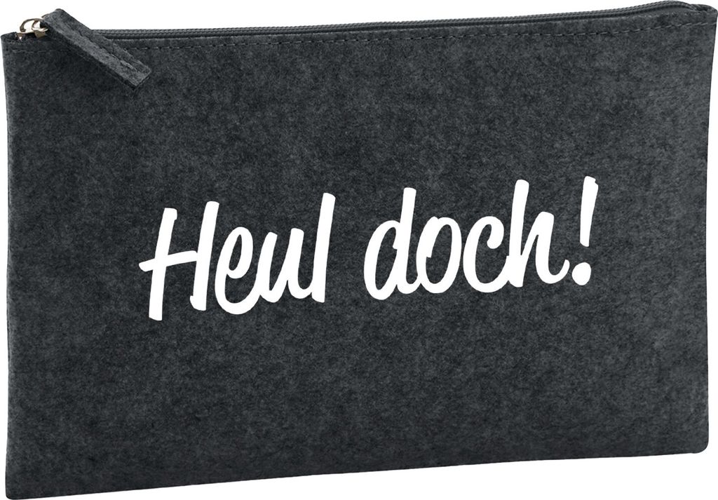 Huuraa Kulturbeutel Heul doch Schriftzug 1 Liter Charcoal Filz Kosmetiktasche Geschenkidee