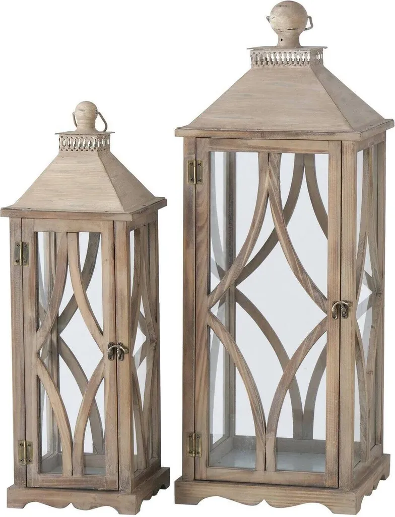 Photophore en bois style lanterne KAROL grande dimension ensemble de 2