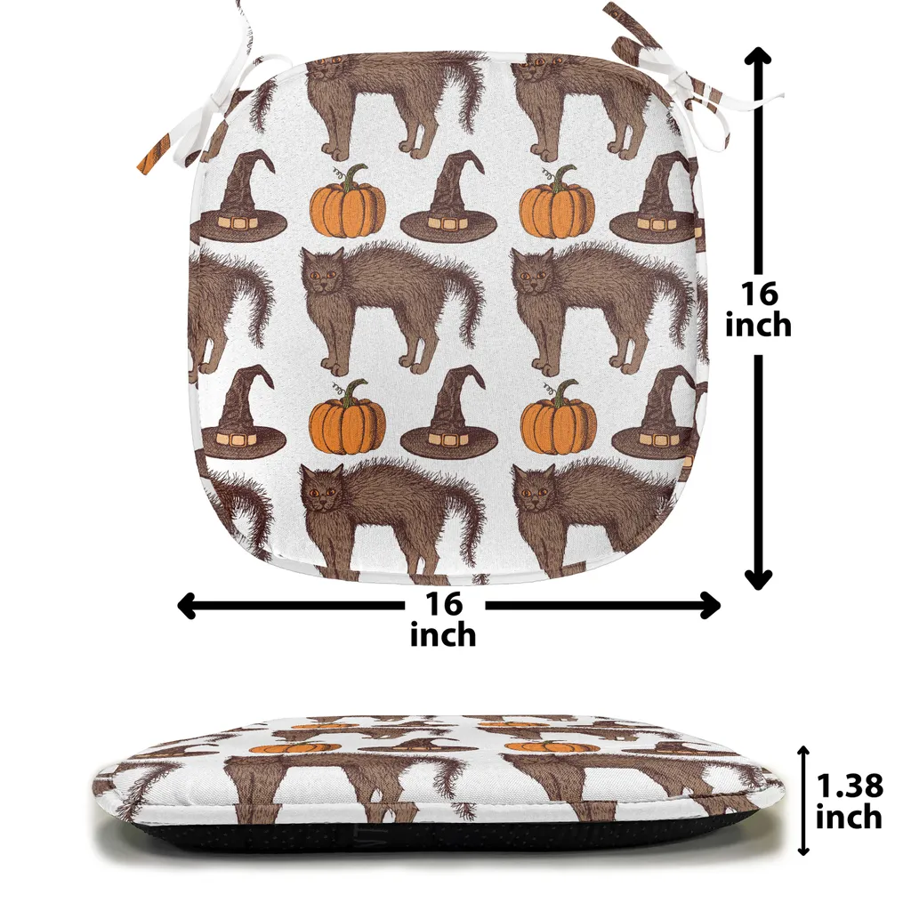 ABAKUHAUS Cuscini di Halloween per sedie da sala da pranzo, zucca-strega-cappello-gatto, cuscini decorativi impermeabili con cinturini per sedie da cucina, 40 cm x 40 cm, confezione da 4, marrone arancione verde - 4