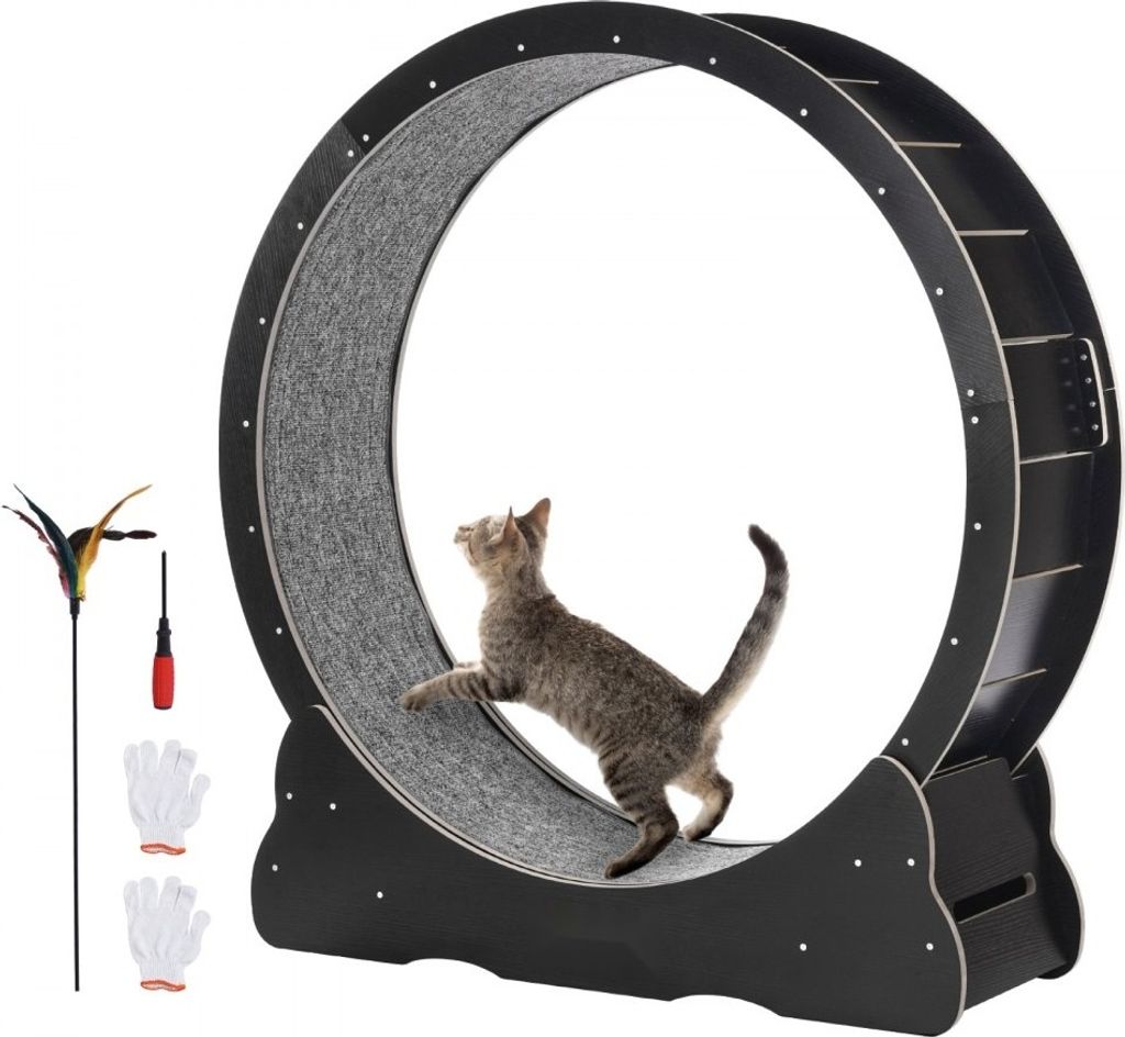 Innen-Katzenlaufrad mit Kratzstelle - 110cm Schwarz - Fitnessgerät für Katzen - Bewegungsspielzeug für Heimkatzen