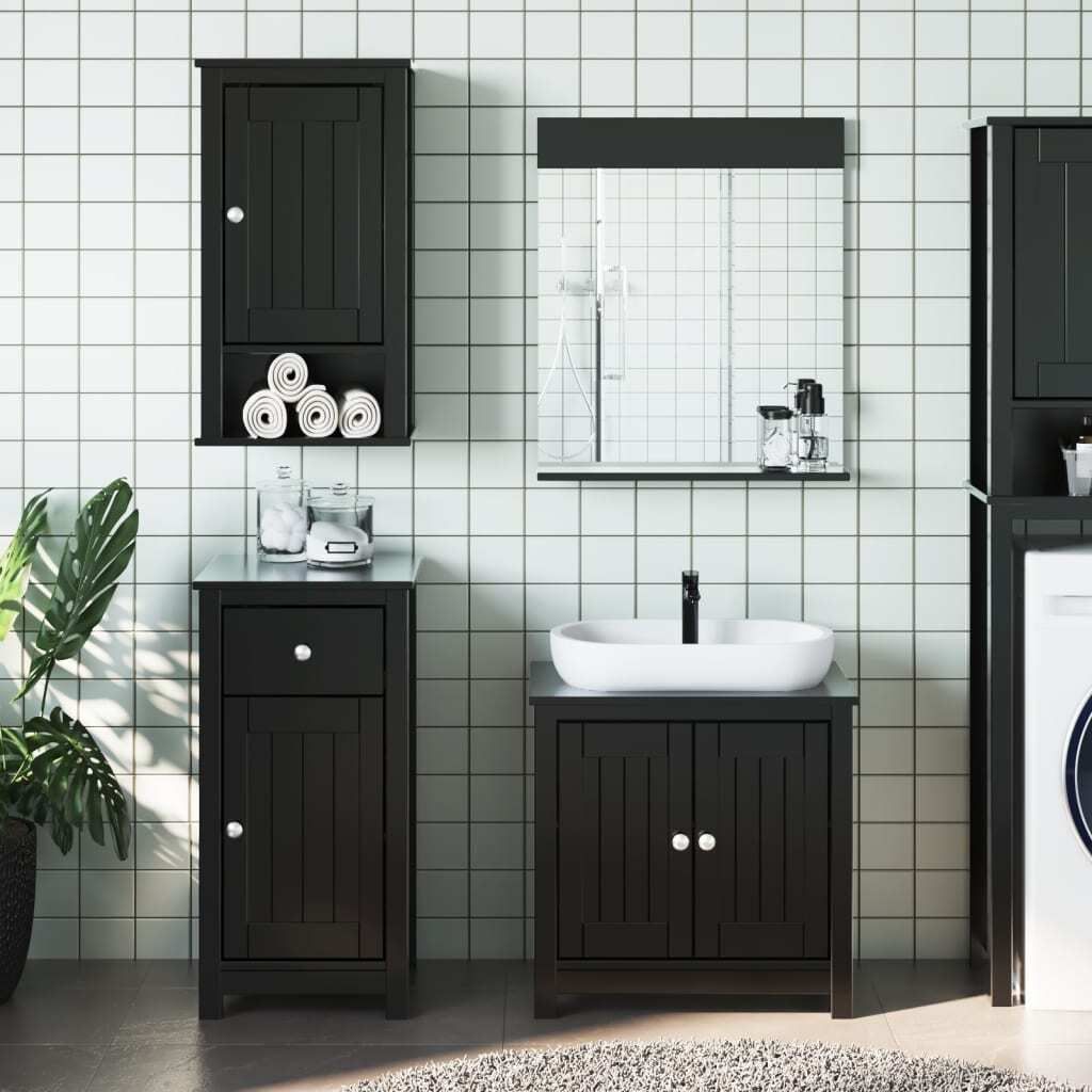 Möbel 3-tlg. Badmöbel-Set BERG Schwarz Massivholz Kiefer - Badezimmer 3206495