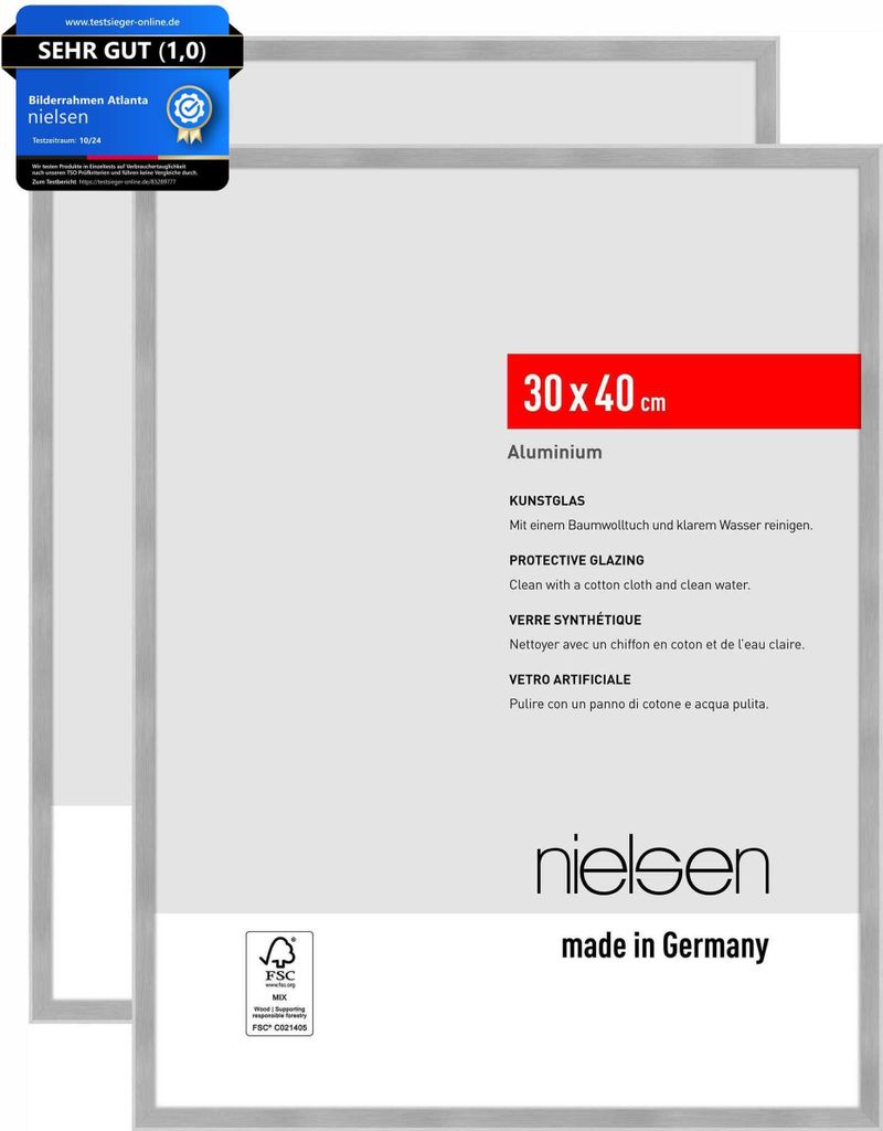 nielsen Bilderrahmen Atlanta (2er Set), 30x40 cm, Aluminium Silber Matt