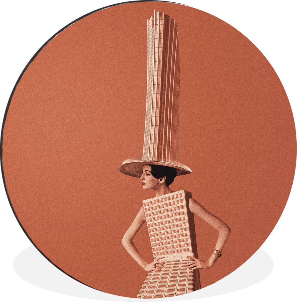 MuchoWow Aluminium Wandkreis Frau - Stadt - Jahrgang Ø 90 cm Wanddeko Modern Wohnzimmer - Mauerkreis - Wandbilder - Runde Bild - Bild aus Alumin...