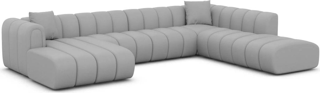 Kunstleder U-Form XXL Lounge Wohnlandschaft Amoria Hellgrau Links