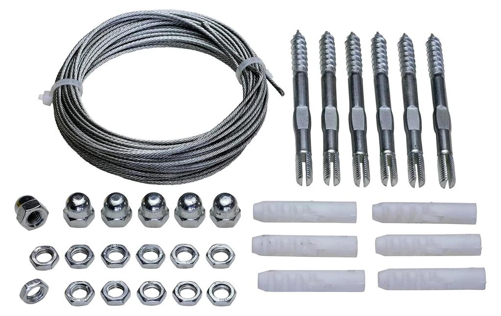 SPAGO Kletterhilfe für Pflanzen mit Drahtseil (Ø 2 mm) und Haken - Rankhilfe für Kletterpflanzen, 10 m Seil mit Zubehör zur Wandmontage