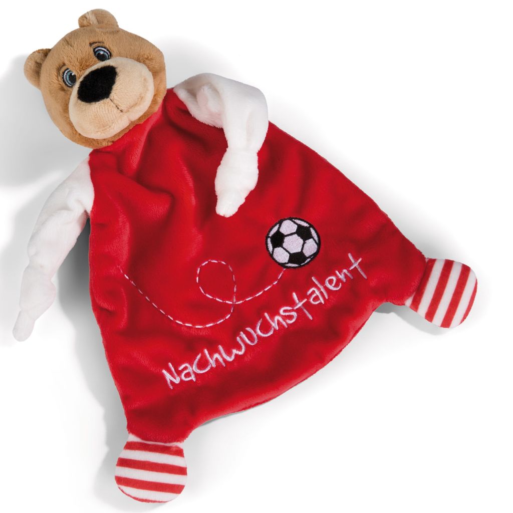 NICI Schmusetusch FC BAYERN MÜNCHEN Bär Berni 25 x 25 cm – niedliches Schnuffeltuch mit Stickerei "Nachwuchstalent", Fußball Fanartikel für M...