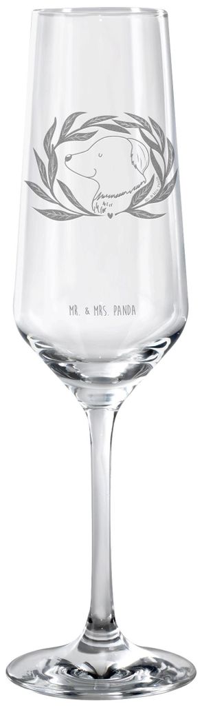 Mr. & Mrs. Panda Champagnerglas Hund Blumen - Transparent - Geschenk, Sektflöte, Sprüche, graviertes sektglas, graviert, Glas, Niedlich, Ranke, F...