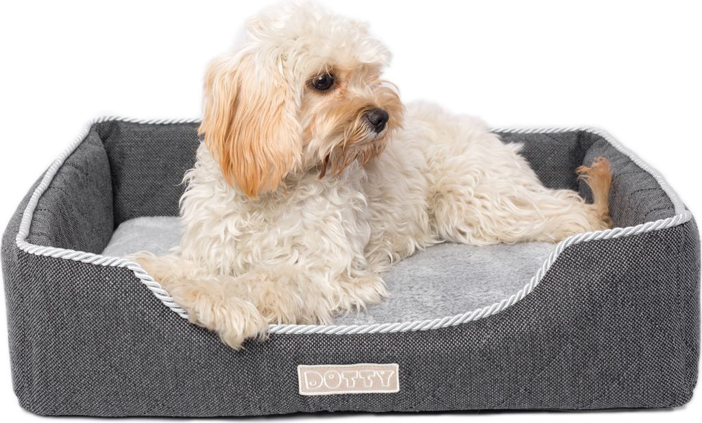 DOTTY Schlafplatz Hundebett Hundesofa, Katzenbett, Kuscheliges Haustierbett, Plüschbett für kleine Hunde, waschbar, Graphite, Größe XS (45 cm x...