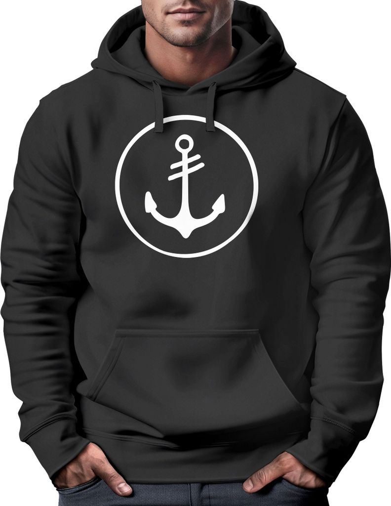 Cooler Kapuzen-Pullover Herren Anker Round Hoodie Männer Neverless schwarz 3XL