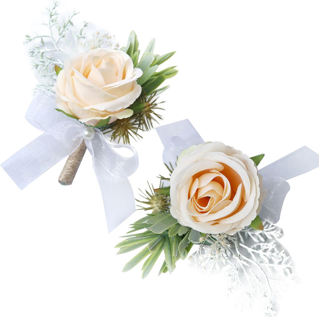 2-teiliges Set mit Rosen-Blumenanstecker und Knopflochblume, elegantes Hochzeits-Accessoire für den Abschlussball, weißen Anzug, Dekorationen, Ch...