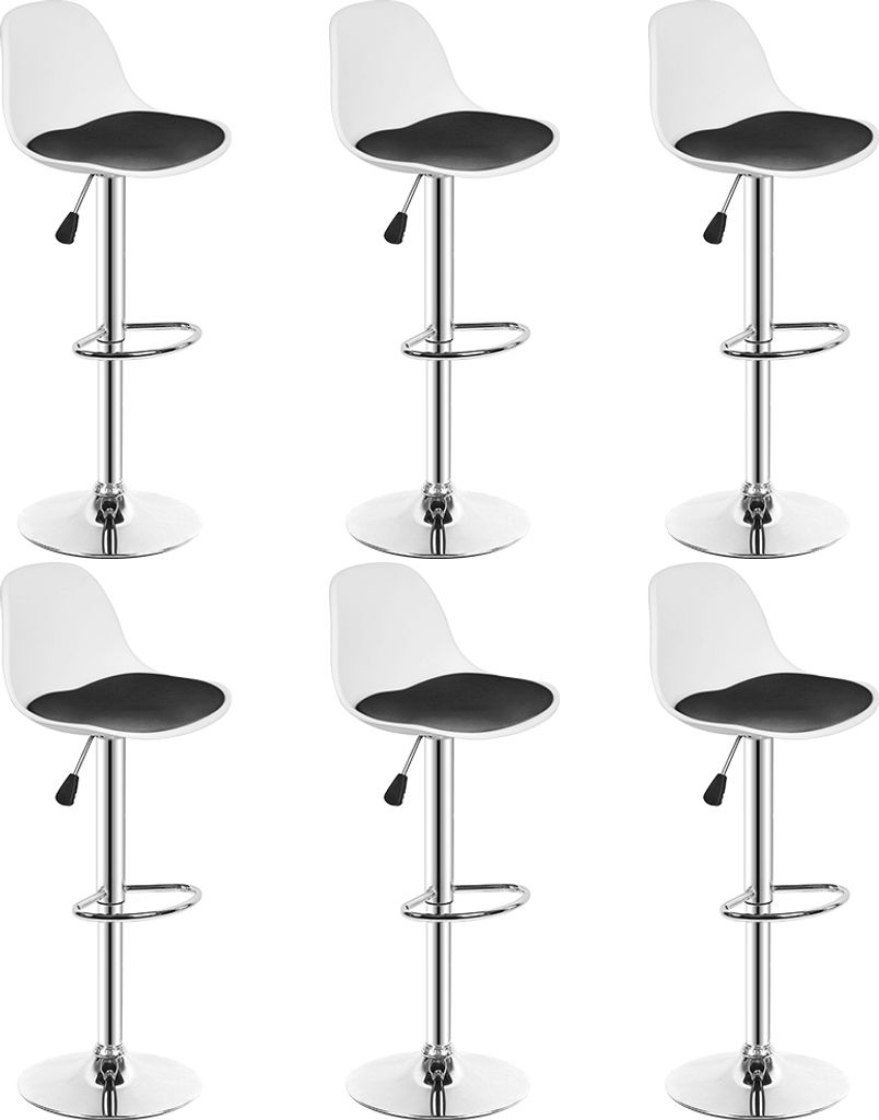 6er set Barhocker Kunstleder höhenverstellbar 55-75cm, Barstuhl, Tresenhocker, Barsessel, Küchenhocker Weiß+schwarz
