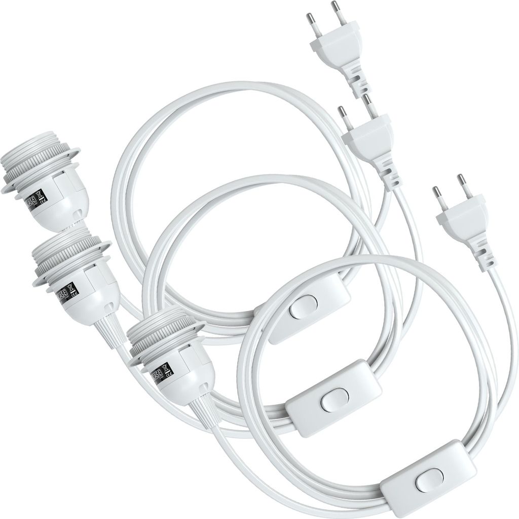 EAZY CASE 3x E27 Lampenfassung mit Kabel 5m, aus Kunststoff, mit Ein- und Ausschalter, Sockeladapter in Weiß