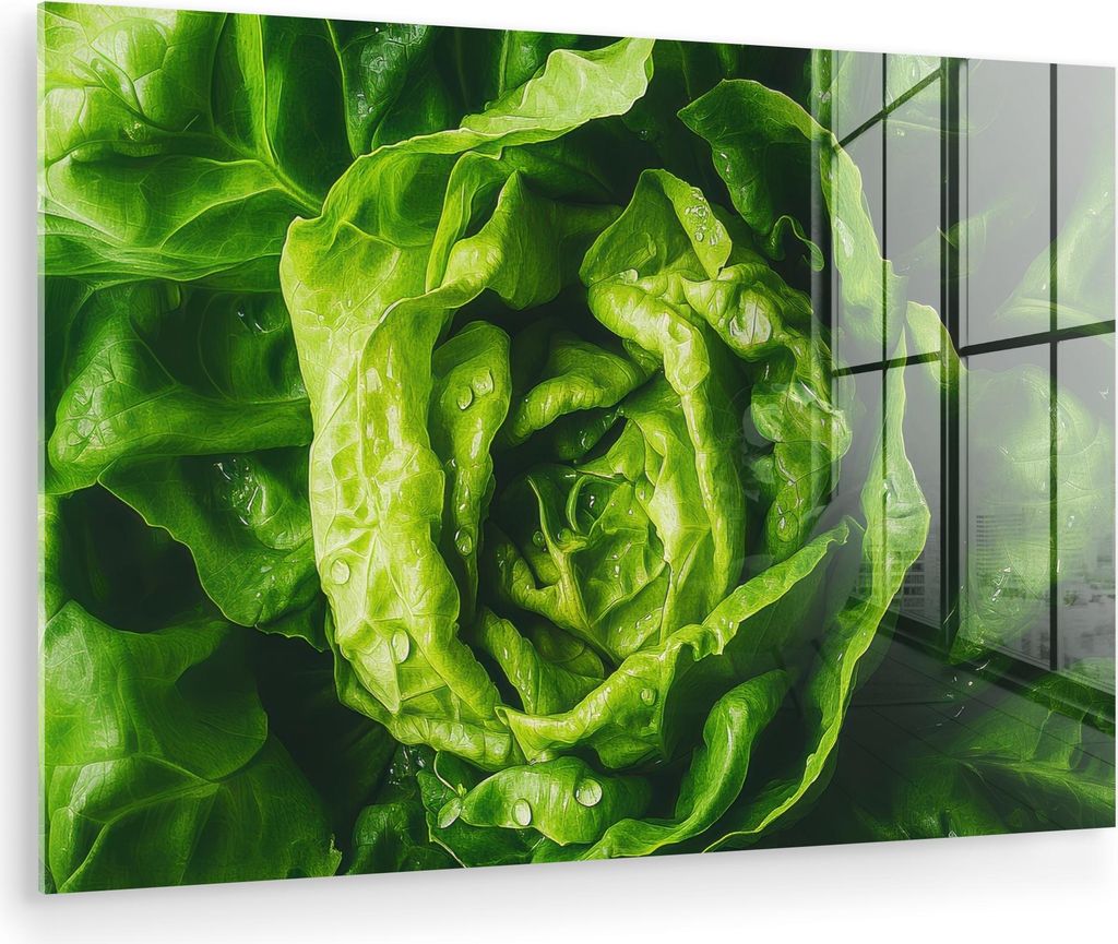 MuchoWow Glasbilder - Bilder auf Wandbild - Foto auf Glas Gemüse - Kopfsalat - Grün 30x20 cm Wanddekoration aus Glas - Acrylglasbild - Acrylbilde...