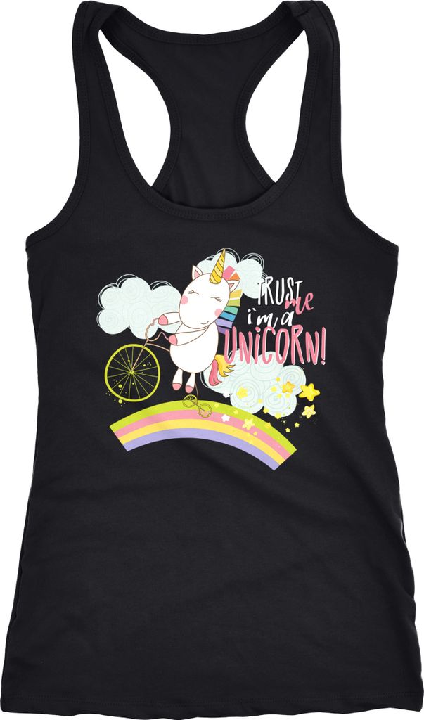 Damen Tanktop Einhorn Trust me I ́m a Unicorn Sprüche Spruch Racerback Moonworks schwarz XXL