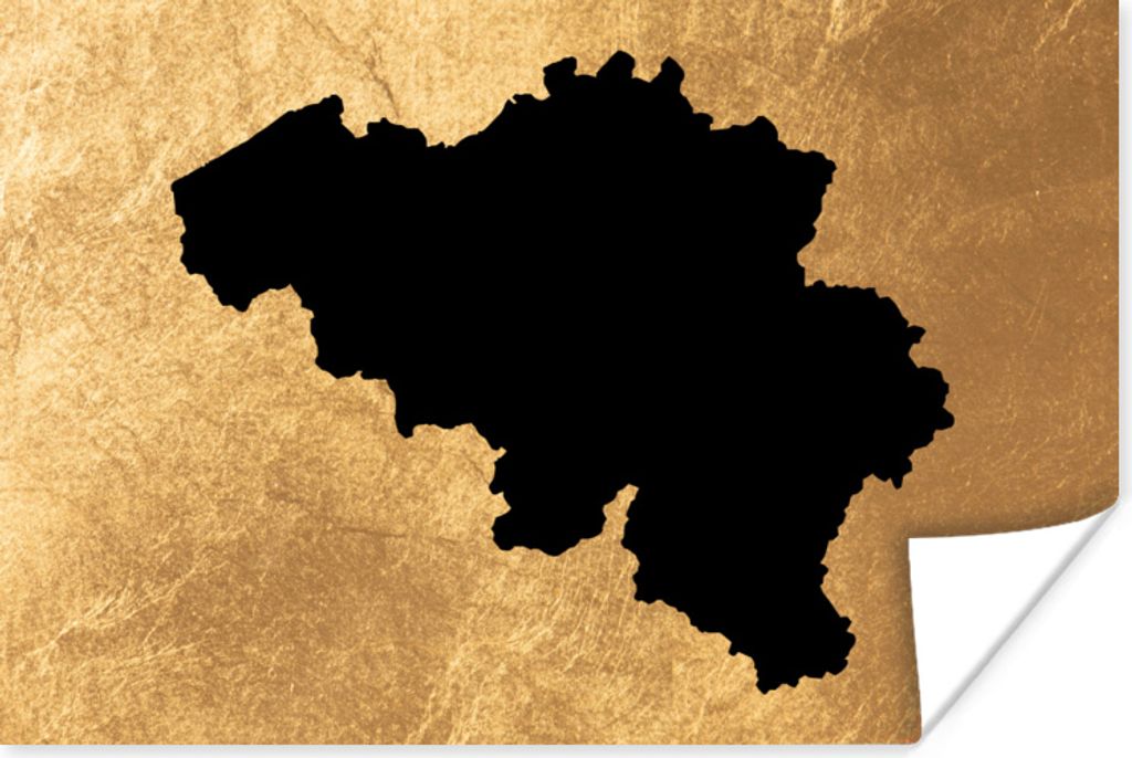 MuchoWow Poster Karte Belgien - Schwarz - Gold 60x40 cm - Schlafzimmerdekoration