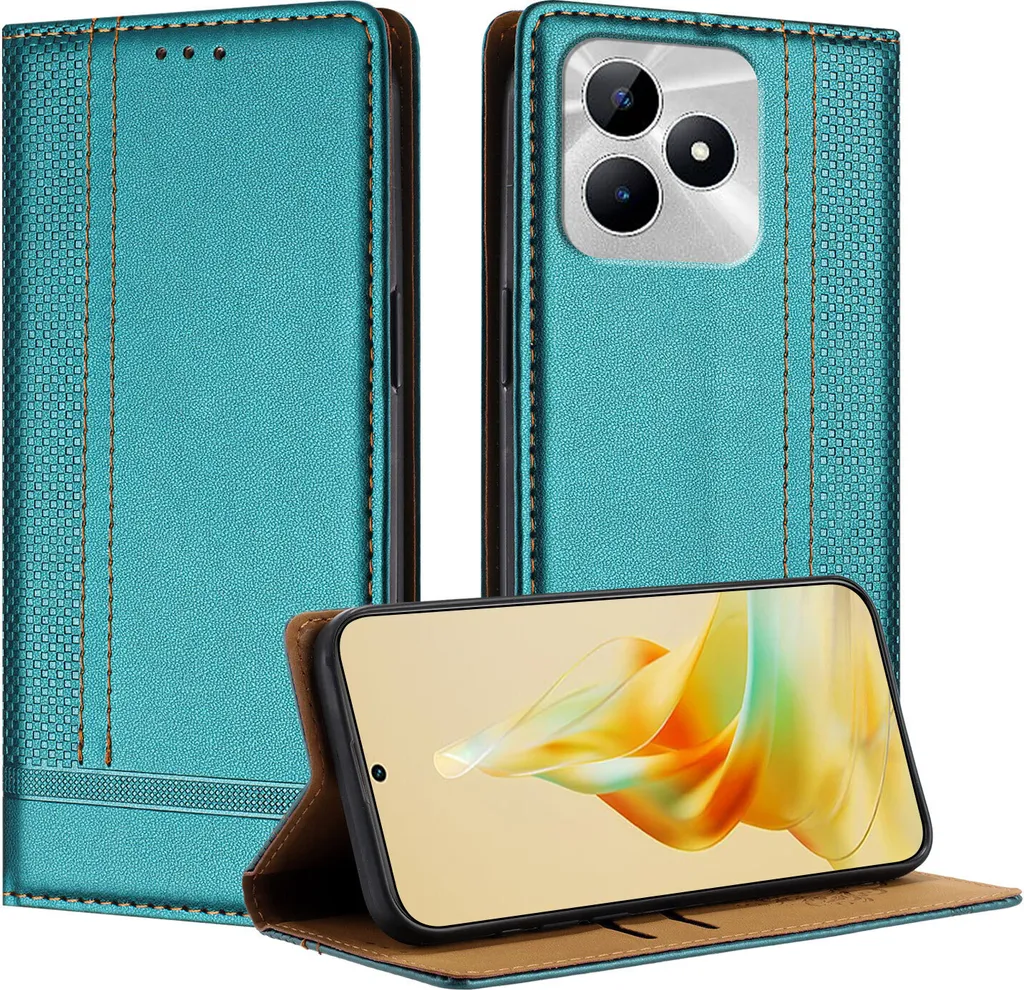 Custodia Realme C53 4G Verde in Pelle Flip Cover con Stand Magnetica