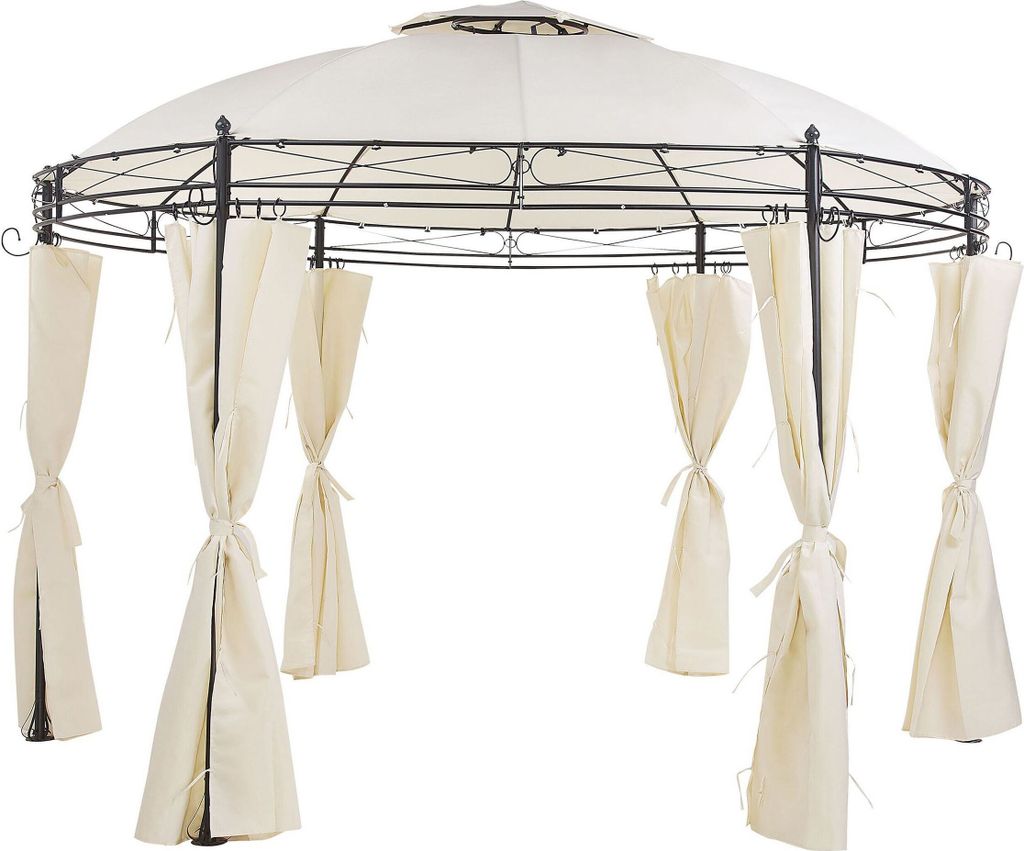 BELIANI Garten-Pavillon Beige Stahl mit Dach Seitenwänden rund Gartenzelt Sonnenschutz Vorgarten Gartenausstattung Garten-Möbel Terrassen-Möbel