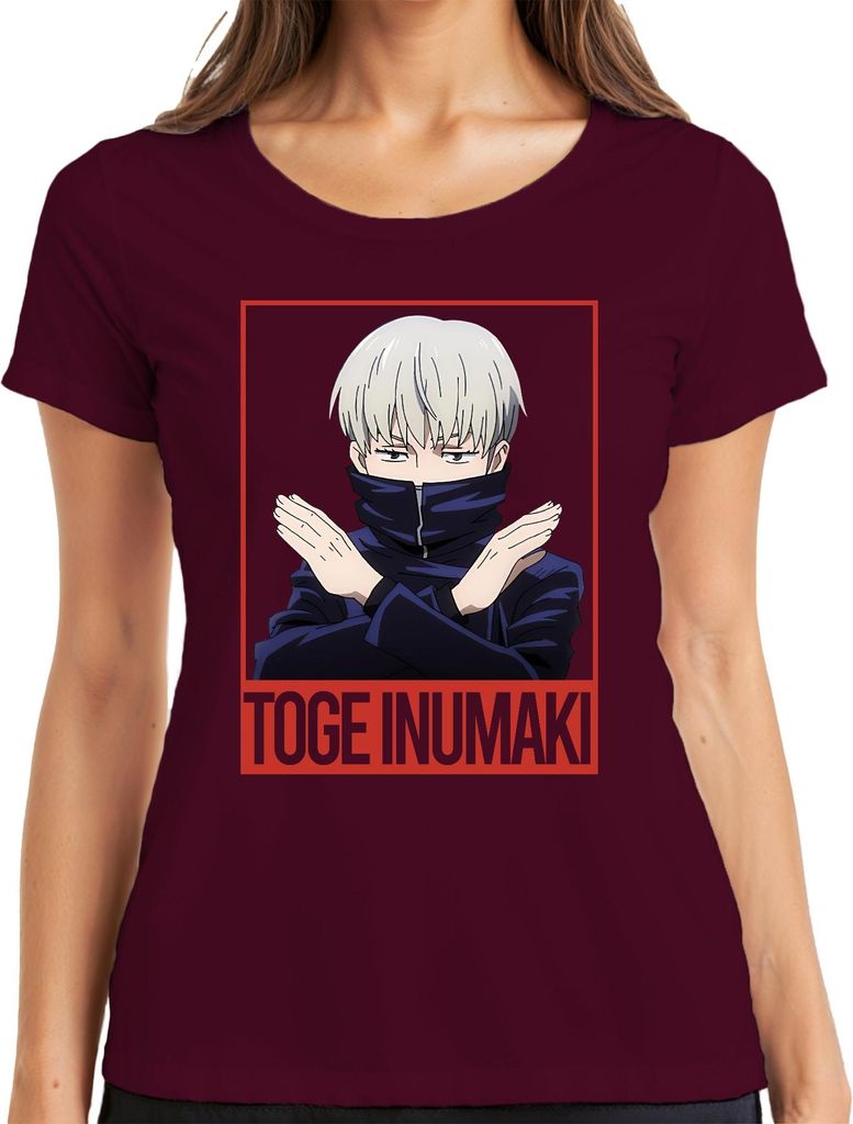 Toge Inumaki Jujutsu Kaisen Anime Ästhetik Fan Geschenk Vintage Damen T-Shirt, Burgundy, XXL