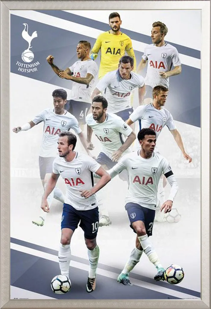 Calcio - Poster - Tottenham Hotspur - Giocatori 17/18 + cornice rimovibile, Shinsuke® Maxi alluminio argento, vetro acrilico