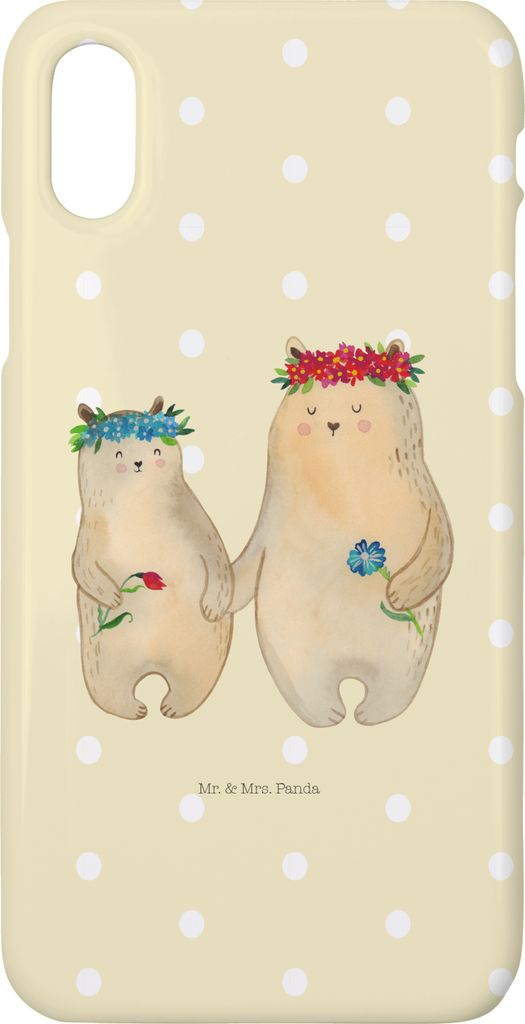 Mr. & Mrs. Panda Iphone 10 Handyhülle Bären mit Blumenkranz - Gelb Pastell - Geschenk, Family, X, Handycover, Handy, Mama, Beste Freundin, Mutter...