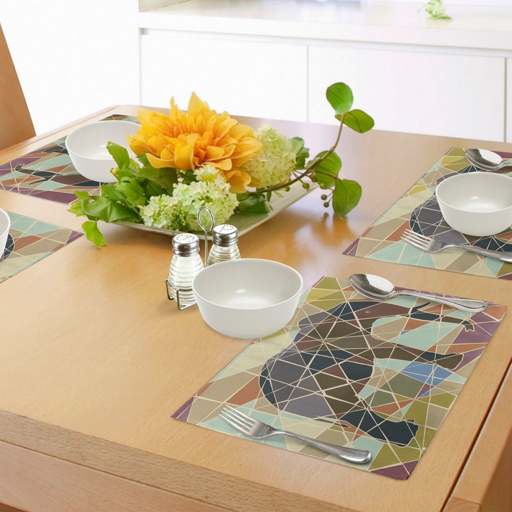 ABAKUHAUS Elefant Platzmatten, Mosaik-Design-afrikanisches Tier in den weichen Farben-Tier-Natur-Safari-Thema-Grafik, Tiscjdeco aus Farbfesten Stof...