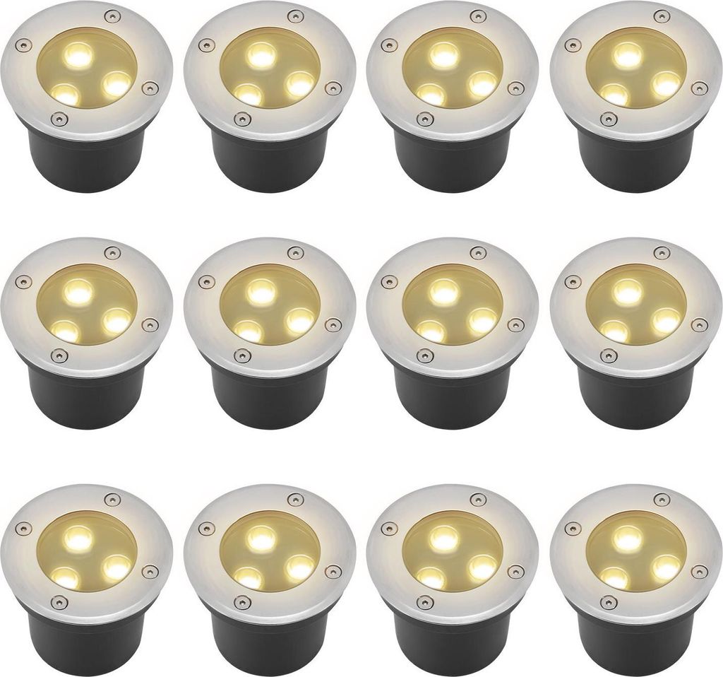 Izrielar 12x 3W Bodenleuchte IP65 Außen LED Leuchte Bodeneinbaustrahler Bodenstrahler Bodenlampe Warmweiß