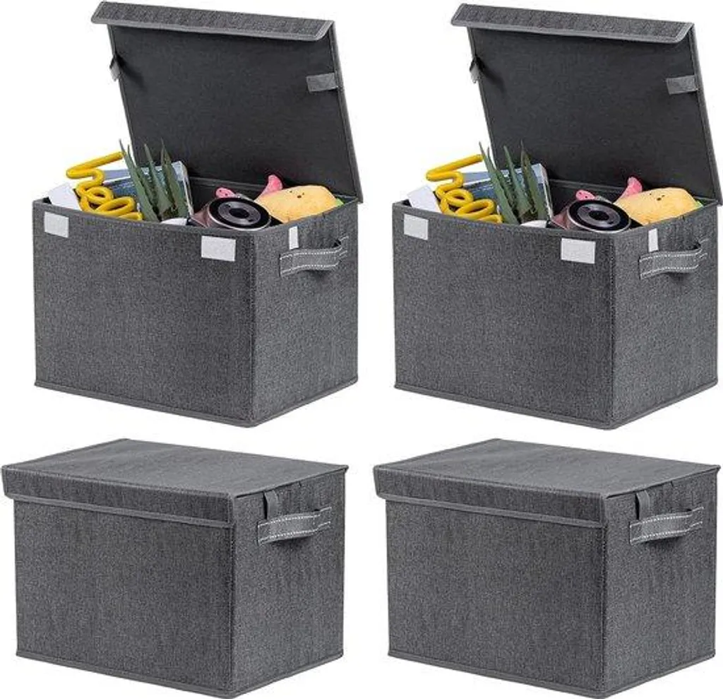 Rangement dressing lot de 4 boîtes pliantes noires pour vêtements et linge