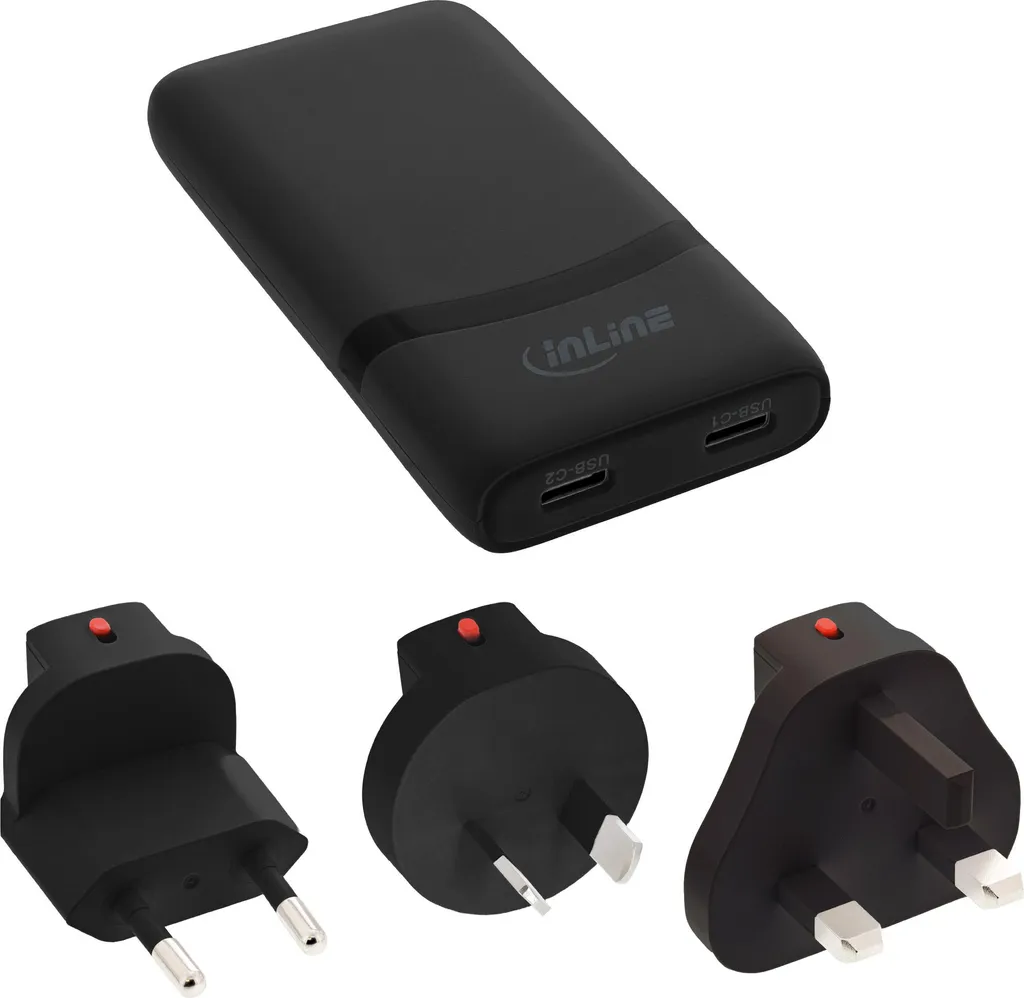 InLine 31519B Chargeur Secteur Double USB-C PD PPS 65W Noir Ultra Plat