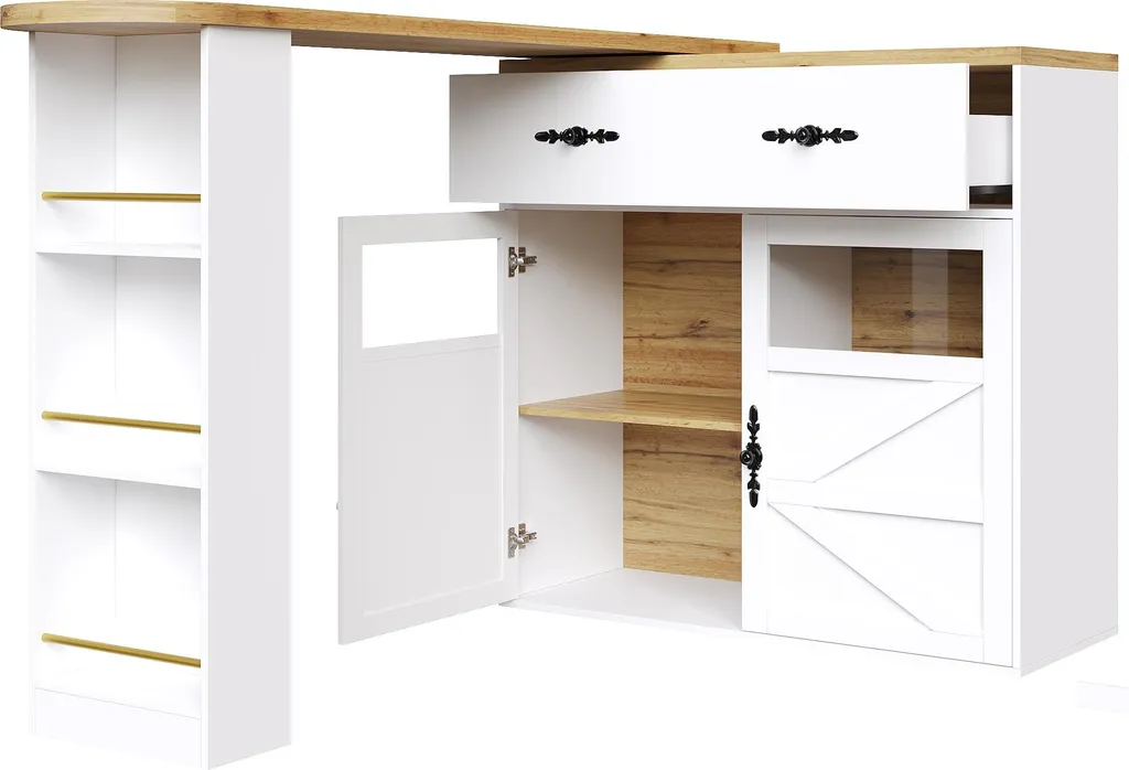 Table de Bar Pivotante 360° Extensible en MDF Blanc avec Rangement - 10