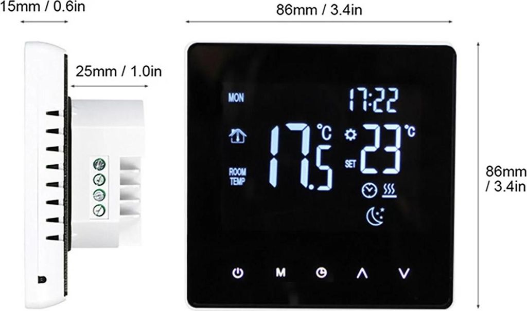 Thermostat für wassergeführte Fußbodenheizung - Raumthermostat - 3 A - LCD-Touchscreen - Wöchentlich programmierbar - Manuell & Auto - Ohne WLA...