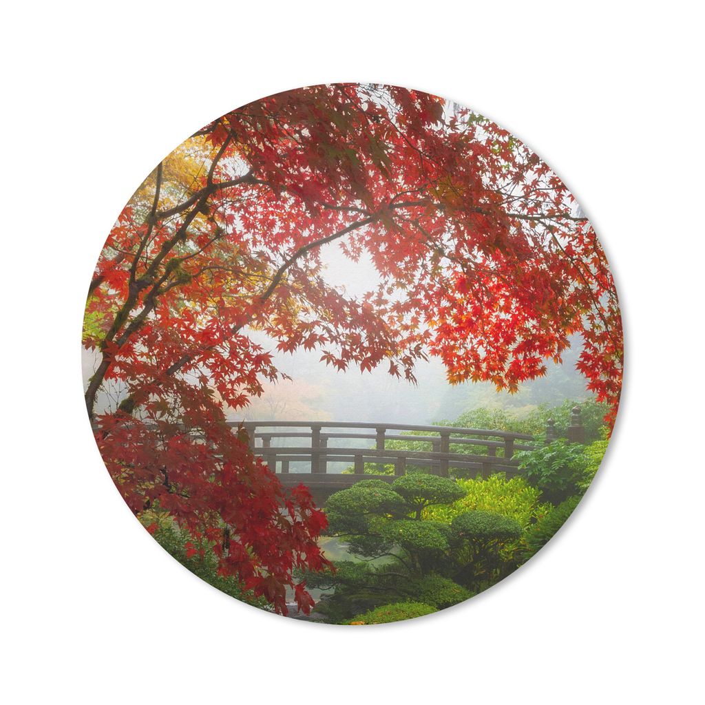 MuchoWow Mauspad Mousepad Japanischer Ahorn - Bäume - Brücke - Natur - Japanisch 50x50 cm - Mousepads - Maus Mat - Pad - Mausunterlage - Vinyl