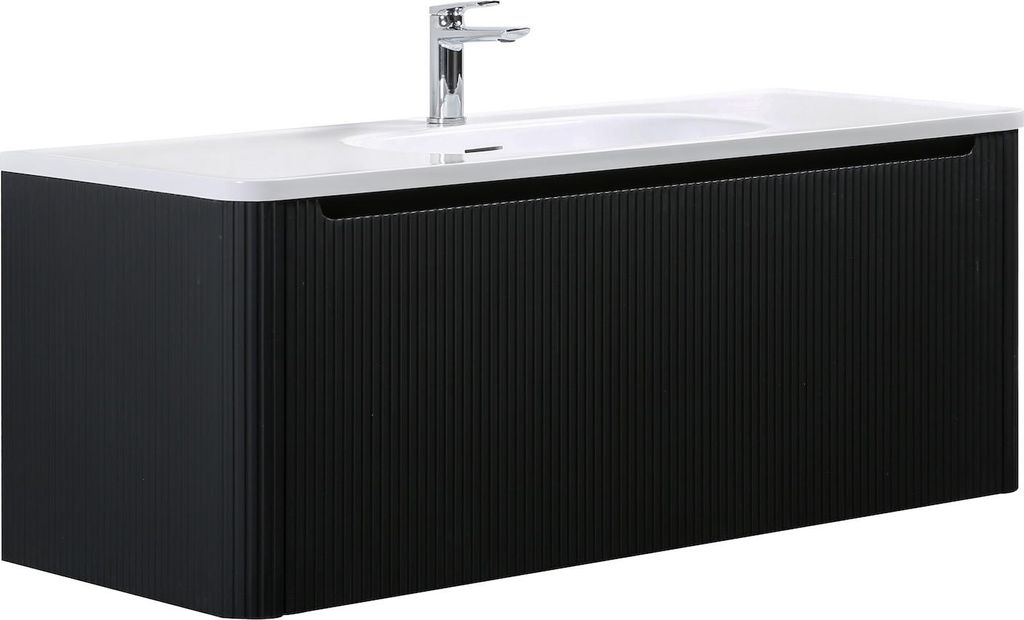 Badplaats Badmöbel Set mit Waschbecken und Unterschrank Tundra 120 x 48 cm Schwarz Mat - Waschbeckenunterschrank mit Soft-Close und Waschbecken, V...