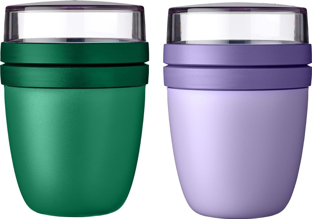 Mepal | Lunchpot Ellipse Mixed | Vivid Green + Vivid Lilac | Müslibecher to go | Unterteilung für Joghurt & Müsli | 500 ml + 200 ml | Geeignet f...
