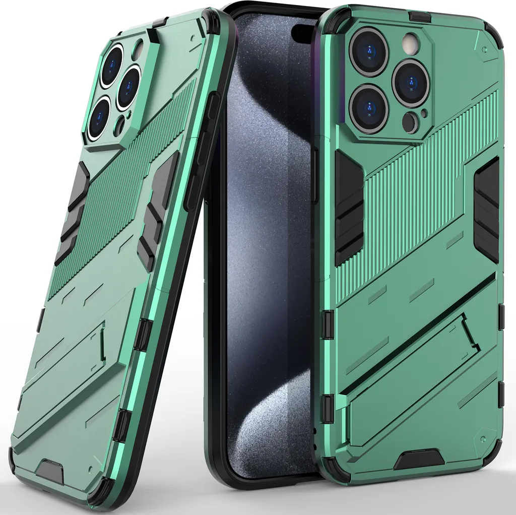 Cover iPhone 15 Pro Max Verde con Supporto Stand PC+TPU Anti-caduta