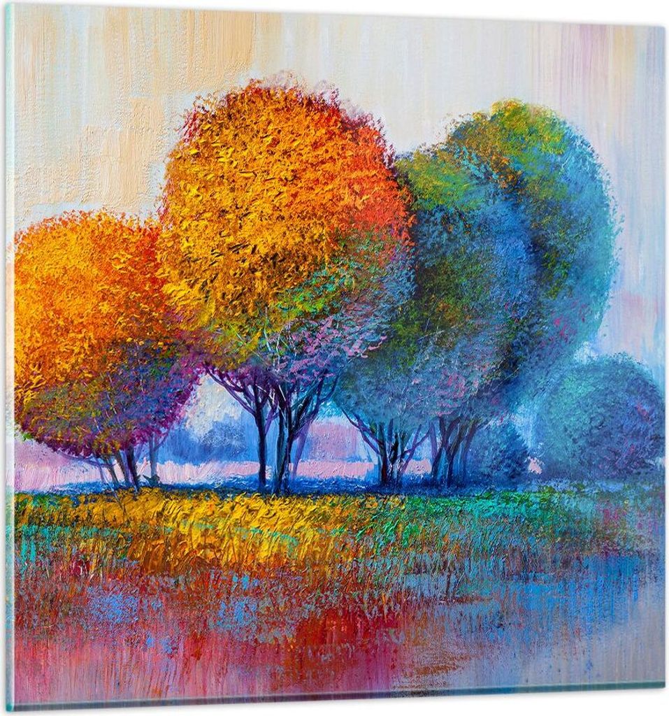 Bilder auf glas - Bäume Wiese Sommer - 70x70cm - Glasbilder - Wandbilder - Kunstdruck - zum Aufhängen bereit - Wanddekoration aus Glas - Glas Bil...