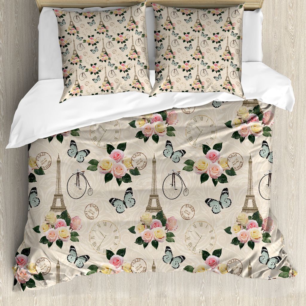 ABAKUHAUS Bunt Bettbezugs Set Für Doppelbetten, Schäbiges schickes Rosen-Blatt, Milbensicher Allergiker geeignet mit Kissenbezügen, Mehrfarbig