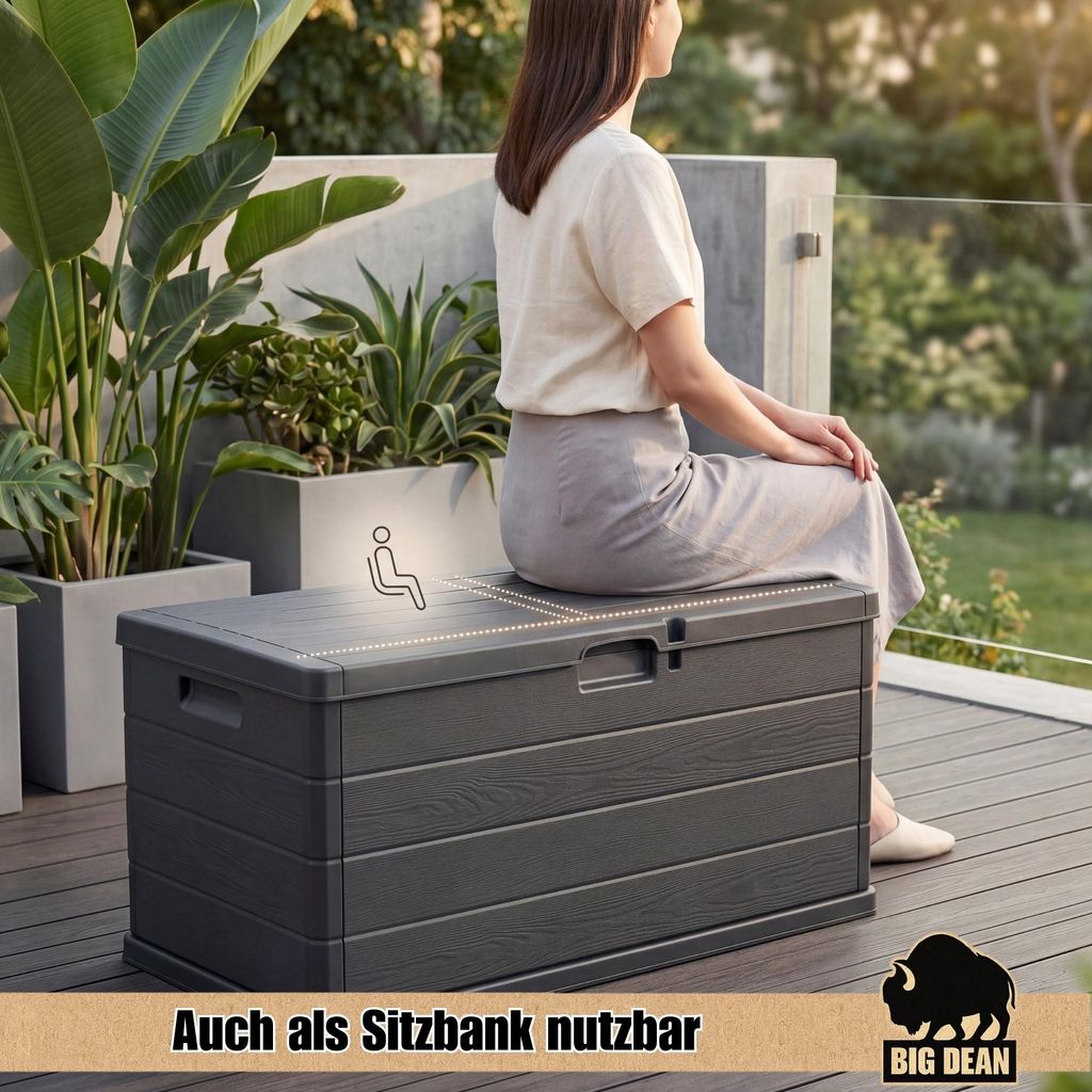 BigDean Auflagenbox Kissenbox Klicksystem 340 Liter Deckel