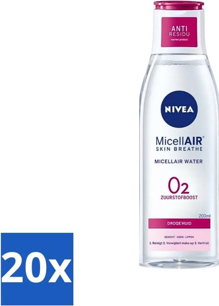 Nivea O2 Oxygen Boost Acqua Micellare Pelle Secca 200ml - Value Pack 20pz