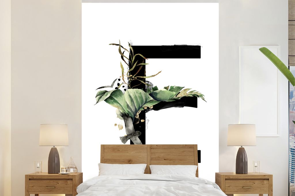 MuchoWow Fototapete für Wohnzimmer oder Schlafzimmer Wandtapete Vinyl Motivtapete Dschungel - Vogel - Buchstabe E - 155x240 cm - Tapete