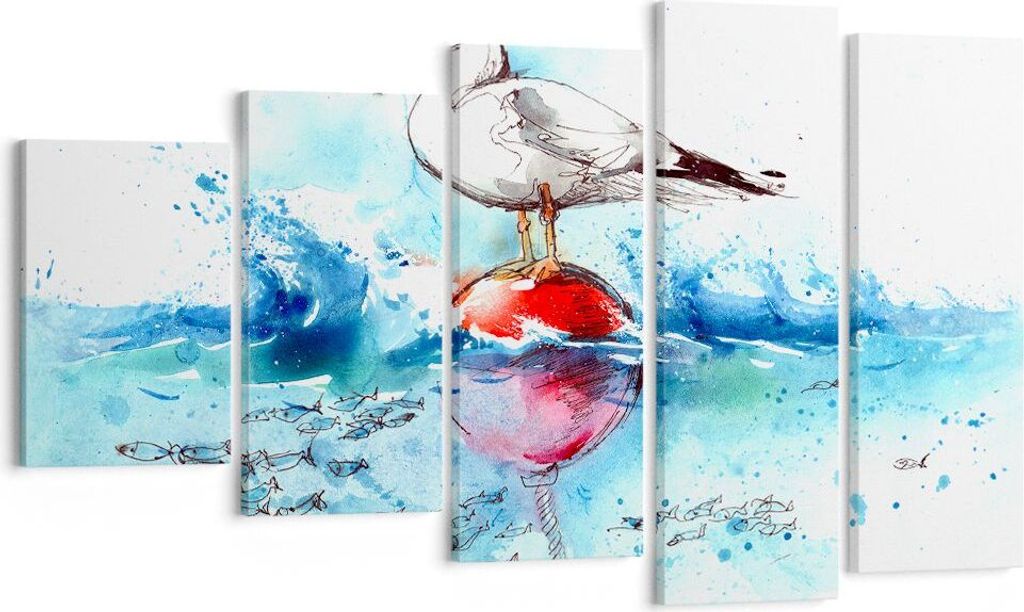 Bild auf Leinwand - Leinwandbild - Wasser Fische Möwe Produktbild 