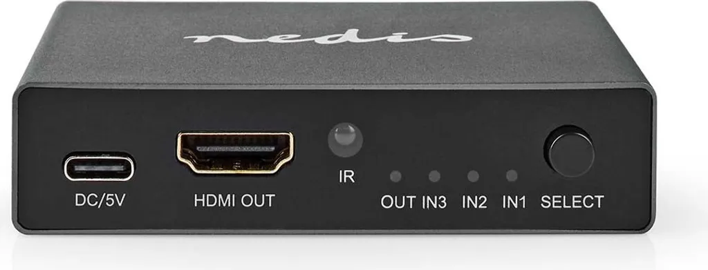 Commutateur HDMI 8K 60Hz Nedis 3 ports 45 Gbps en aluminium anthracite