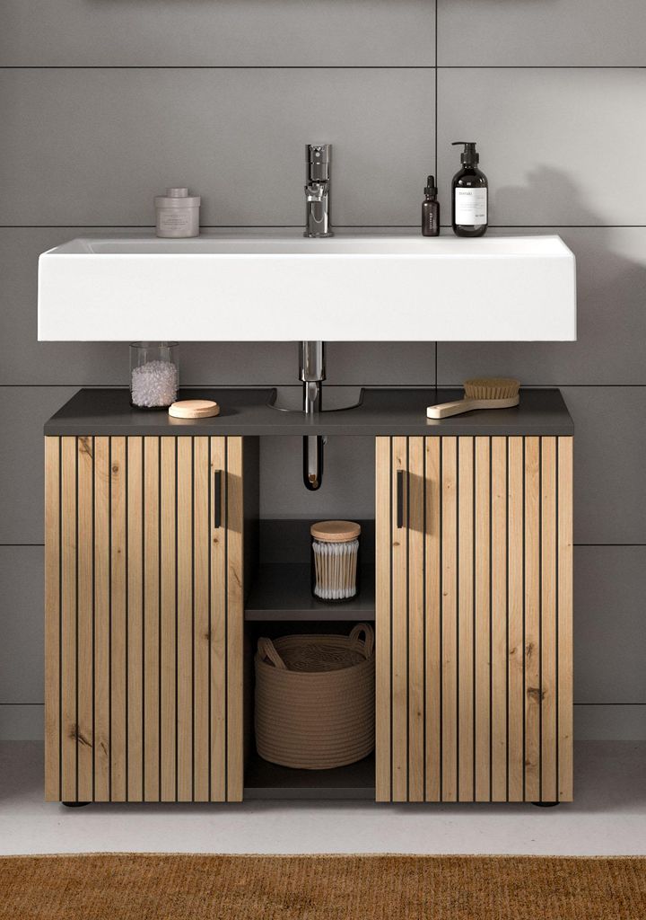 Waschbeckenunterschrank Mone | Basalt grau / Artisan Produktbild 