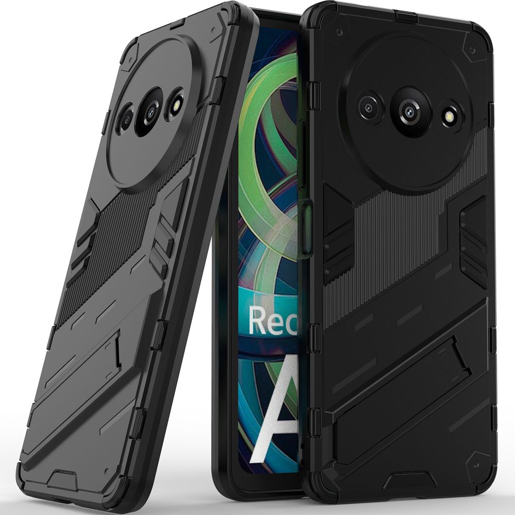 Armor Hülle für Xiaomi Redmi A3, Hybrid PC TPU Bumper Stoßfestes Schutzhülle mit Standfunktion Schwarz