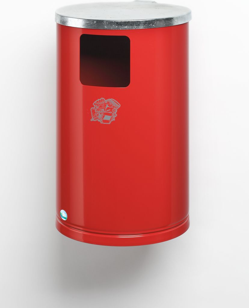 Abfallsammler zur Wand- oder Rohrbefestigung | 30 Liter, HxBxT 62x30x30cm | Verzinkter Stahl | Rot