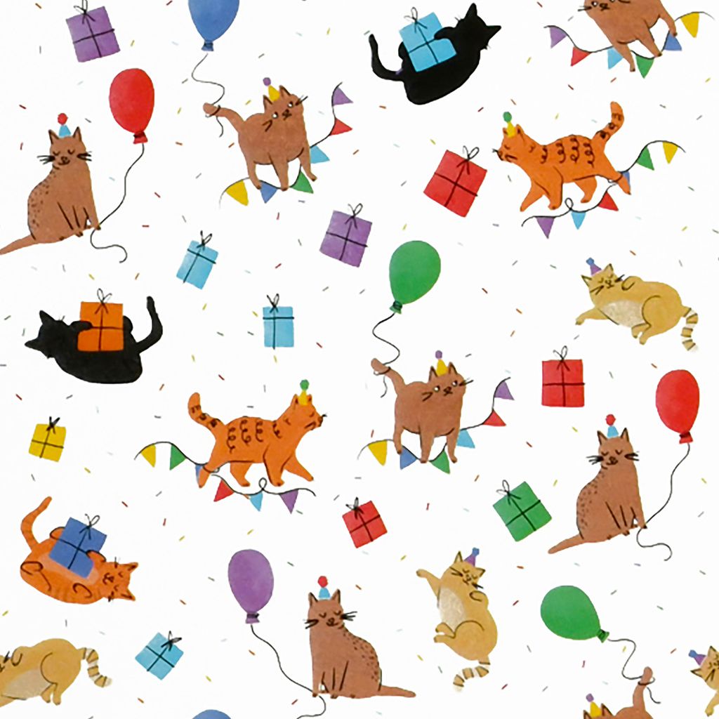 Geschenkpapier Katzen mit Partyhüten Motiv 70cm x 2m Rolle Produktbild 2